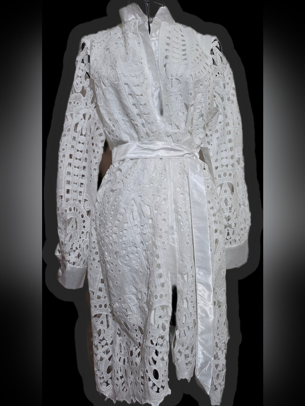 Lace Overlay Satin-Trim Dresd - White